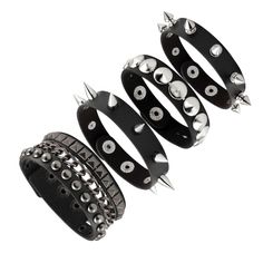 PRICES MAY VARY. High Quality Material: These punk bracelet set are made of quality faux leather and alloy, durable material comfortable touch feel, long time use. Halloween Punk Bracelet :Rivet wrap retro spike bracelet, Adjustable cuff, Stylish design, cool accessories made you shine in the crow.d Leather jewelry punk rock biker style with spike rivet decoraction, button adjustable, suitable for men women. Wide Application: Great for goth accessories, cosplay party metal theme parties, night c Black Metal Bracelets With Spikes, Metal Spiked Leather Bracelet For Parties, Rock Style Rivets Bracelets For Party, Edgy Black Metal Wristband, Adjustable Rocker Bracelets For Party, Adjustable Rocker Bracelets For Parties, Adjustable Rocker Bracelet For Party, Adjustable Rocker Style Bracelets For Parties, Adjustable Rocker Style Party Bracelet