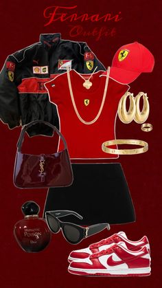 Ferrari | Scuderia Ferrari | Formula 1 | tifosi | formula1girlie | outfit inspo| red Ferrari Shirt Outfit Women, Ferrari Clothes Women, Ferrari Outfit Aesthetic, F1 Outfit For Women Ferrari, Ferrari Outfit, Ferrari Crop Top, F1 Clothes, F1 Fashion, Ferrari Fashion