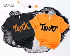 Trick or Treat Couples Shirt,Halloween Matching Shirt, Black Orange Fall Party Shirt, Matching Halloween Shirts, Fall Husband Wife Shirts 👉How Do I Order👈 1️⃣ Please review all the information provided before placing an order 2️⃣ Select the shirt size using the drop down menu. 3️⃣ Select the color of the shirt using the following drop down menu. * * Different styles of shirts may have different shades of same color choice due to different manufacturer brands. * * For this reason, we recommend Couples Halloween Shirts, Husband Wife Shirts, Wife Shirts, Halloween Matching, Matching Halloween, Halloween Shirts, Fall Party, Couple Halloween, Couple Shirts