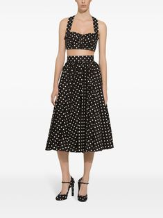 Find DOLCE & GABBANA Polka-dot Corset Top on Editorialist. black/white cotton polka dot print smocking details sweetheart neck underwire cup front button fastening sleeveless rear criss-cross straps cropped Cotton Midi Skirt, City Dress, Dolce E Gabbana, Cotton Skirt, Polka Dot Print, Circle Skirt, Corset Top, Dot Print, Denim Dress