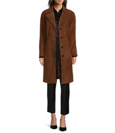 Katherine Kelly Genuine Leather Suede Classic Notch Collar Trench Coat | Dillard's Business Suede Outerwear With Button Closure, Fitted Suede Outerwear For Work, Elegant Single Breasted Suede Outerwear, Elegant Suede Outerwear For Business, Katherine Kelly, Notch Collar, Notched Collar, Dillard's, Winter Coat