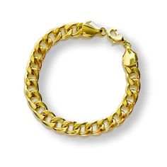 This 8mm Cuban Link Man or Woman Bracelet features 18k gold plated links for a luxurious and durable finish. Its classic design ensures timeless appeal and looks great with any outfit. Wear it to add a stylish touch to any look. 10 layers of of Gold Plated Materials: Gold Plated Size: 8mm x 8.5"L Metals Type: Brass Style: Bracelet Design: Cuban Links Eco-Friendly: 100% Lead & Nickel Free, anti-Allergy Brand Raf Rossi Gold Plated 18kts Oro Laminado de Brazil. Available for register wholesale buye Flat Bracelet, Gold Layered Bracelets, Brazilian Gold, Cable Bracelets, Cz Bracelet, Bracelet Design, Anklet Bracelet, Gold Plated Bracelets, Layered Bracelets