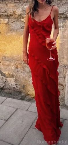 Red Chiffon, Note Box, Custom Color, Red Dress, Wedding Guest, Prom Dress, The Order, Spaghetti, A Woman