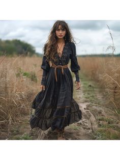 Women Elegant Dresses, Vintage V-neck Linen Women's Long-sleeved Long Dress Pastoral Style Linen Dress Bohemian V-neck Fall Dresses, Bohemian Fitted V-neck Long Sleeve Dress, Fitted Long Sleeve Bohemian V-neck Dress, Fitted Bohemian V-neck Dress With Long Sleeves, Bohemian V-neck Dress For Fall, Bohemian Long Sleeve Dresses For Fall, Black V-neck Boho Dress For Spring, Bohemian Long Sleeve V-neck Summer Dress, Bohemian V-neck Long Sleeve Summer Dress