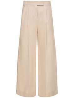 Length: 106cm. Concealed front hook and zip closure. Belt loops. Front pleated detail. Two side pockets Spring High-waisted Pants With Concealed Placket, Spring Trousers With Concealed Placket, Spring Bottoms With Concealed Placket And Tapered Leg, Chic Wide Leg Bottoms With Concealed Fastening, Pleated Wide Pants, Wide Pants, Max Mara, Light Beige, Bottoms Pants