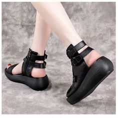 Product Information： Upper material: PU Sole material: pvc Style: Korean Toe shape: fish mouth Size Information： Packing List： Sandals*1 Leather Plus Size, Vintage Style Heels, Women Summer Sandals, Roman Shoes, Chinese Shoes, Sandals Woman, Boots Thick, Shoes 2023, Women Platform Sandals