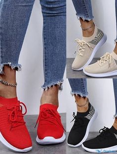 OrcaJump - Femmes Plus Taille Chaussures Plates Flyknit Tissées Volants Lacées Casual Minimalisme J Flat Sneakers Women, Fall Heels, Heels Patterns, Woven Shoes, Casual Sneakers Women, Sneakers Women, Shoes Summer, Mesh Shoes, Only Shoes