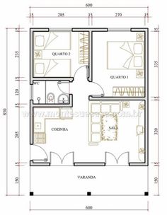 the floor plan for a small house with two bedroom and living room in one area