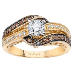 Grand Sample Sale Ring featuring 3/4 cts. Vanilla Diamonds®, 1/4 cts. Chocolate Diamonds® set in 14K Two Tone Gold Chocolate Diamond Ring Engagement, Levian Chocolate Diamonds, Kays Engagement Ring, Elegant Backdrop, 14k Gold Engagement Ring, Engagement Ring For Her, Chocolate Diamonds, Le Vian, Gold Sign