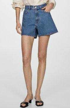 MANGO High Waist Denim Shorts | Nordstrom Shorts Nordstrom, High Waist Denim Shorts, High Waist Denim, High Waisted Jean Shorts, High Waisted Shorts Denim, High Waisted Denim, Medium Blue, High Waisted Shorts, Warm Weather