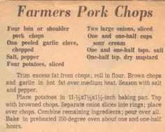 an old recipe for pork chops is shown in the article, which features information about how to cook them