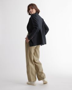 Who doesn't want to throw on the effortless look of linen to top off their outfit? The single-breasted European Linen Blazer is here to do just that. Relaxed fit, functional pockets, breathable, and lightweight. We love her for work, vacation, and weekends—versatile is an understatement.  | Quince | Women's 100% European Linen Blazer in Black, Size Small Silk Pajama Pants, Unstructured Jacket, Work Vacation, Silk Tee, Linen Tank, Wide Leg Linen Pants, European Linens, Knit Blazer, Scoop Neck Tee