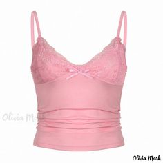 Olivia Mark - Seductive Lace Panel with Bow Tie Detail Sleeveless Tank Top in Solid Color - Slim Fit Design Pink Camisole, Lace Butterfly, Hello Kitty Clothes, Butterfly Bow, Hem Blouse, Brown Outfit, Kawaii Clothes, Lace Panelled, Girly Outfits