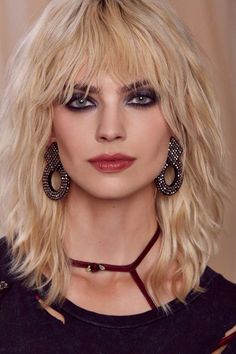 Rocker Hair, Long Shag Haircut, Pave Earrings, Pave Jewelry, Different Hair Types, Shag Hairstyles, Mullet Hairstyle, Haircuts With Bangs, Grunge Hair