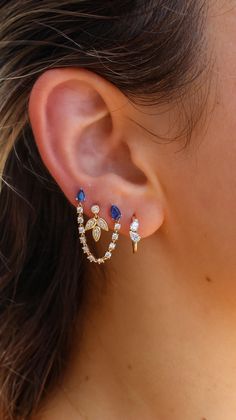 Gold Double Diamond Connecting Earring with Diamond Drop - Monisha Melwani INC Fine Jewelry Dangle Cartilage Earrings, Single Marquise Cubic Zirconia Earring, Marquise Diamond Single Earring, Fine Jewelry Diamond Single Earring, Blue Earring Stack, Two Piercings, Piercing Inspo, Double Diamond, Luxe Jewelry