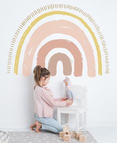 Boho Rainbow Wall, Rainbow Decal, Rainbow Wall Decal, Rainbow Room, Bedroom Wall Paint, Pastel Decor, Baby Room Design, Rainbow Wall, Big Girl Rooms