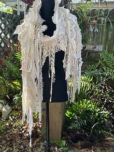 Vintage Scarf X-Long Boa Shabby Hippie Boho Romantic Unique Wrap Lace Handmade  | eBay Boho Winter Outfits Hippie, Recycled Scarves, Ranger Cosplay, Boho Chic Style Outfits, Elf Ranger, Boho Winter Outfits, Boho Chic Accessories, Boho Wear, Bohemian Scarves