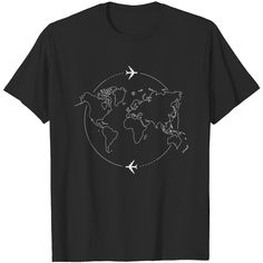 World Map Planes Travel T Shirt Travel T Shirt Design, Travel Tshirt, Plane Travel, Shirt Prints, Graphic Tshirt Design, Travel Shirts, Tshirt Design, Black Print, Business Ideas