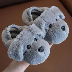 Grey / 14-15(insole 13.5cm) Baby Slippers Playful Non-slip Closed Toe Slippers, Non-slip Cartoon Slippers With Round Toe, Cartoon Style Non-slip Slippers With Round Toe, Cartoon Style Non-slip Round Toe Slippers, Cute Plush Indoor Slippers, Cute Winter Slippers With Soft Sole, Cute Winter Slippers With Plush Lining, Cute Non-slip Flat Slippers, Winter Non-slip Indoor Slippers