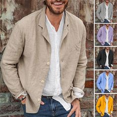 Men's Lightweight Jacket Blazer Casual Daily Breathable Classic Spring Fall Autumn Solid Color Sporty Casual Turndown Regular Regular Fit Black Yellow Blue Purple Khaki Jacket 2024 - $21.99 Summer Long Sleeve Blazer With Button Closure, Long Sleeve Outerwear With Button Closure For Summer, Long Sleeve Summer Outerwear With Button Closure, Spring Long Sleeve Blazer With Pockets, Casual Single Breasted Long Sleeve Blazer, Spring Collared Sport Coat With Button Closure, Casual Long Sleeve Summer Blazer, Casual Long-sleeve Summer Blazer, Casual Single-breasted Long Sleeve Blazer