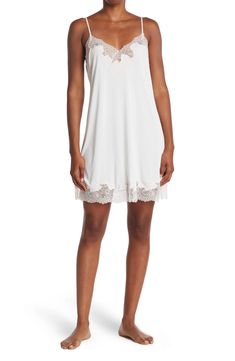 Natori Enchant Chemise | Nordstrom Lace Sleepwear With Delicate Straps And V-neck, Sheer V-neck Slip Dress For Sleep, Sheer Lace V-neck Sleepwear, Elegant Stretch Slip Dress For Loungewear, Night Slip Dress With Lace Trim For Spring, Spring Night Slip Dress With Lace Trim, Daywear Camisole With Contrast Lace And Spaghetti Straps, Lace V-neck Camisole For Bedtime, Feminine Lace Trim Slip For Wedding Night