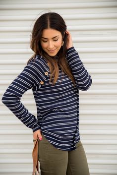 Micro Striped Hoodie - S, Navy - $36.00 - - Betsey's Boutique Shop Casual Long Sleeve Turtleneck Top For Winter, Comfortable Stretch Hoodie For Fall, Fall Athleisure Hoodie Top, Athleisure Hoodie Tops For Fall, Casual Stretch Long Sleeve Top For Winter, Trendy Soft Knit Tops With Funnel Neck, Cozy Stretch Hoodie Top, Cozy Fit Everyday Hooded Tops, Casual Stretch Long Sleeve Top With Funnel Neck