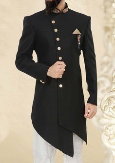 Elegant Designer Suits For Festivals, Formal Salwar Kameez With Dabka In Traditional Drape, Formal Salwar Kameez For Eid With Traditional Drape, Fitted Nehru Jacket With Traditional Drape For Groom, Designer Traditional Drape Set For Groom, Designer Wedding Kurta With Dupatta, Fitted Nehru Jacket For Groom In Transitional Season, Formal Nehru Jacket For Diwali With Straight Kurta, Formal Traditional Wear Straight Kurta For Festivals