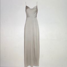 Beautiful Grey Silk Maxi Dress! Never Been Worn Beige Maxi Length Slip Dress For Party, Elegant Beige Maxi Dress For Night Out, Elegant Floor-length Slip Dress For Dinner, Beige Midi Length Slip Dress For Evening, Beige Midi Slip Dress For Evening, Summer Silk Maxi Dress For Dinner, Chic Sheath Maxi Dress For Dinner, Beige Maxi Dress For Summer Dinner, Summer Beige Maxi Dress For Dinner