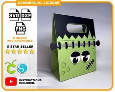 an image of a green monster bag with eyes and mouth for halloween or any special occasion