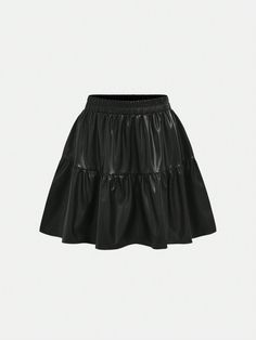 Teen Girl Black PU Leather A-Line Mini Cute Skirt Black    PU Leather Plain Flared Non-Stretch  Teen Girls Clothing, size features are:Bust: ,Length: ,Sleeve Length: Teen Girl Black, Black Leather Skirt, Mini Cute, Lined Hoodie, Cute Skirt, Black Leather Skirts, Drop Shoulder Sweaters, Cute Skirts