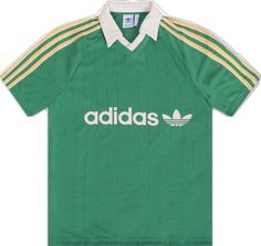 ADIDAS MENS STRIPED JERSEY - GREEN ADIDAS Casual Striped Jersey With Three Stripes, Casual Striped Jersey, Green Short Sleeve Sportswear Jersey, Casual Jersey With Contrast Stripes, Casual Sports Jersey With Contrast Stripes, Casual Green Sports Jersey, Classic Green Sports Tops, Classic Green Sports Top, Green Casual Jersey For Sports Events