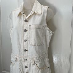 New Wtag-Levi’s Cream Denim Button Crop Jumpsuit S Levis Women Jeans, Short Sleeve Denim Jumpsuit, Cargo Jumpsuit, Vintage Overalls, Retro Pants, Loose Jumpsuit, Cropped Jumpsuit, Denim Romper, Levis Denim