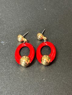 Vintage Retro 1980s Gold tone high end statement power dress red drops enamel pair stud earrings pierced Trendy Red Metal Earrings, Retro Red Dangle Earrings, Bold Metal Drop Earrings, Bold Red Drop Earrings, Vintage Red Enamel Earrings, Red Enamel Vintage Earrings, Retro Red Earrings For Formal Occasion, Retro Red Formal Earrings, Red Enamel Earrings For Party