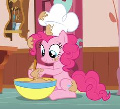 the pinkie is eating from a bowl