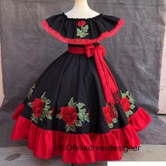 Cotton Fabric With Elastic In The Waist And Arms Include Rebozo Dresses Poofy, Mexican Dresses Traditional, Mexican Traditional Clothing, Folklorico Dresses, Dress With Embroidered Flowers, Kids Maxi, Traditional Mexican Dress, Mexican Embroidered Dress, Mexican Fashion