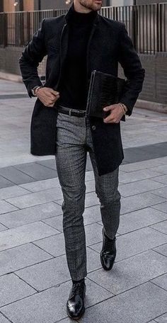 Big And Talk Mens Fashion, Black Work Outfit Men, Fashion Outfits Men Black, Mens Fashion Alternative, Luxury Men Style, Mens Chic Fashion, Modern Fashion Men, Winter Outfits For Men, Menswear Outfits