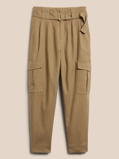 Voyage Cargo Pant | Banana Republic Fall Beige Cargo Pants With Cargo Pockets, Beige Cargo Pants With Cargo Pockets For Fall, Fall Utility Beige Parachute Pants, Beige Utility Parachute Pants For Fall, Beige Cargo Style Parachute Pants For Fall, Cotton Cargo Pants With Paperbag Waist, Casual Cargo Pants With Paperbag Waist For Work, Khaki Ankle-length Cargo Pants For Work, Paperbag Waist Cargo Pants With Pockets For Workwear