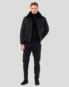 #Color_BLACK MELANGE Man Quilt, Wool Jacket, Black Wool, Man Shop, Italy, Zipper, Wool, Collar, Fabric