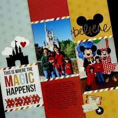 a scrapbook with mickey mouse pictures on it