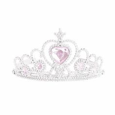 a tiara with pink and white stones on the front, set against a white background