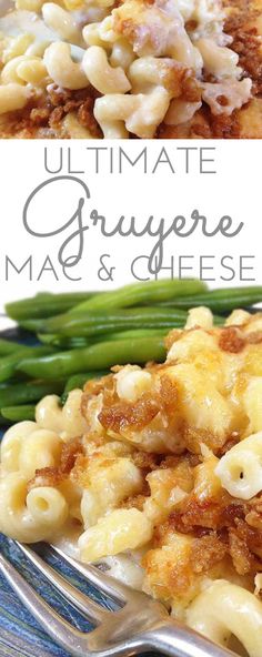 macaroni and cheese on a plate with asparagus