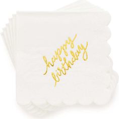 five white napkins with gold foil lettering on them that say, happy new year