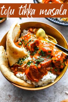 two bowls filled with rice and meat curry