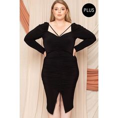 Made In U.S.A Deep Round Neck Shirring Detailed Back Plus Size Dress **96% Polyester 4% Spandex Measurements: Size 1xl Length:35.5" Waist:36" Bust:38" 2022 Fashion Trends, Confident Style, Open Back Dresses, Plus Size Dress, Dress Backs, Dress Fabric, Round Neckline, Plus Size Dresses, Little Black Dress