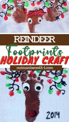 Reindeer Footprints Holiday Craft for Kids Reindeer Footprint Craft, Reindeer Footprint, Reindeer Handprint, Footprint Craft, Creating Keepsakes, Easy Holidays Crafts, Keepsake Crafts, Yarn Painting, Children Activities