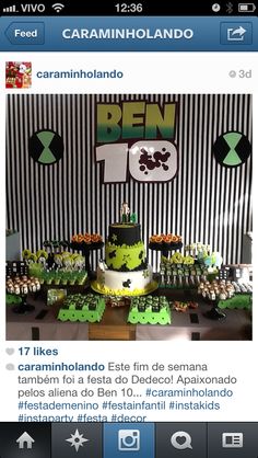 a table topped with cake and cupcakes covered in green frosting