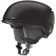 an image of a black helmet on a white background with the word atomic written across it