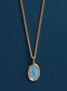 Chain: 2mm Curb Chain Clasp: 14k gold filled lobster clasp Chain: 14k gold filled Pendant: Vermeil Gold with Blue enamel Pendant: 19x13mm Length: Available in 20 and 24 inches. Choose length from drop down menu. Model is wearing 20 inch chain. Pendant is flat on the back side of the medal. Men's Necklace Pendant For Men, Men’s Gold Pendant, Men Gold Pendant Design, Men Pendant Design, Mens Necklace Fashion, Gold Pendants For Men, Mens Gold Jewelry, Dope Jewelry, Couple Jewelry