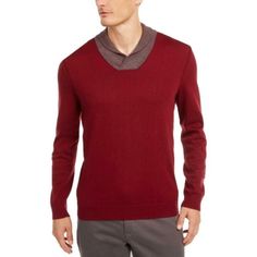 Tasso Elba Men's Contrast Shawl-Collar Supima Cotton Sweater Size L New With Tags Cotton Shawl, Plus Size Designers, Contrast Collar, Style Cardigan, Plus Size Shopping, Elba, Supima Cotton, Shawl Collar, Red Sweaters