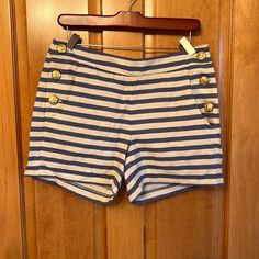 Brand New With Tags! Adorable Striped Sailor Shorts With Anchor Button Details! Beach Shorts With Buttons, Summer Shorts With Buttons, Summer Bottoms With Buttons In Short Length, Striped Summer Bottoms With Buttons, Striped Cotton Bottoms With Buttons, Striped Bottoms With Buttons For Summer, Preppy Short Length Beach Bottoms, Summer Shorts With Buttons For Day Out, Blue Short Bottoms With Buttons